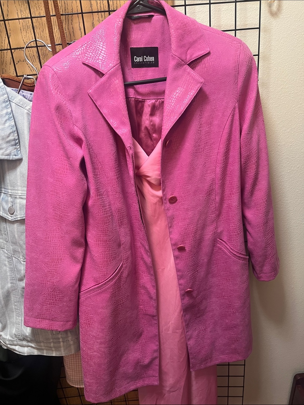Fuchsia Croc-Embossed Blazer Jacket
